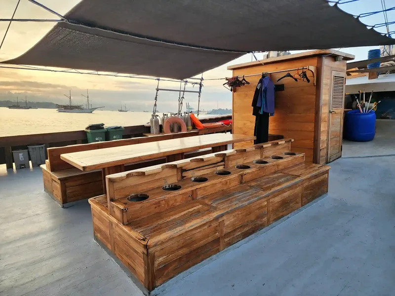 The dive deck of a Komodo liveaboard