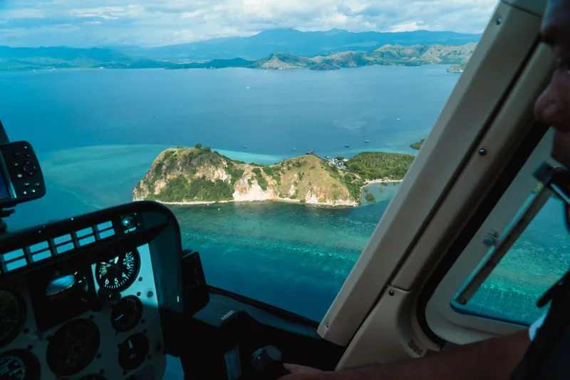 An island in Komodo National Park seen from the air