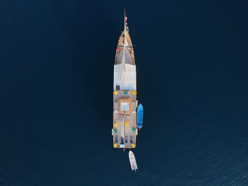 A liveaboard at anchor overnight in Komodo National Park