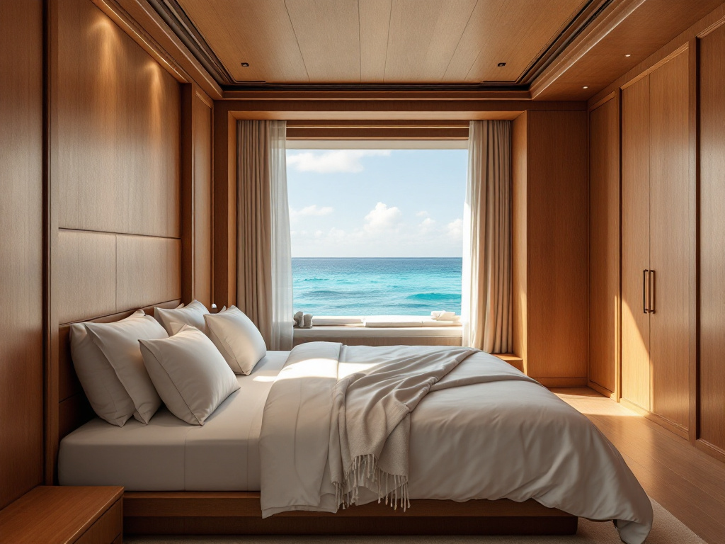 Luxury phinisi master cabin with sea view