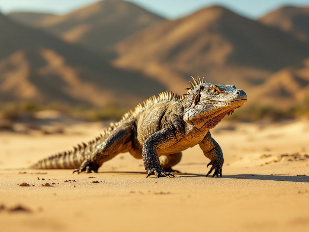 Komodo dragon on savannah beach