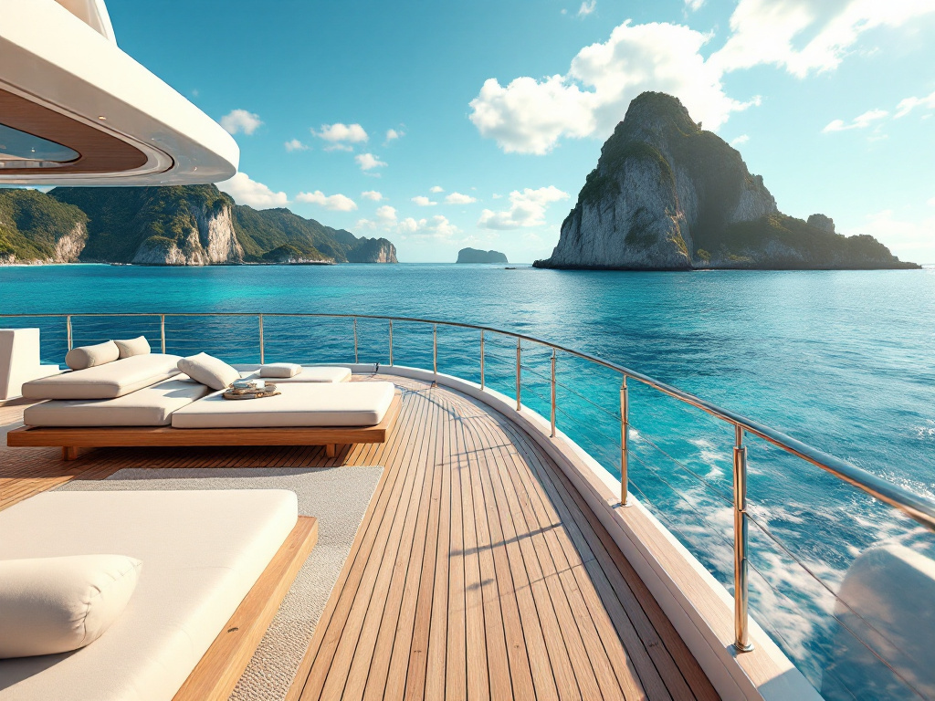 Sun deck of luxury yacht in Komodo